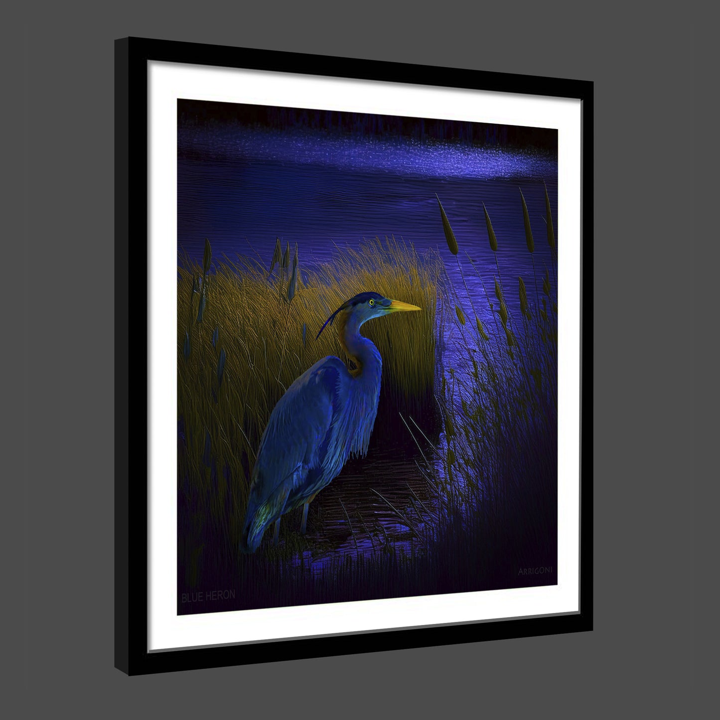 BLUE HERON (FINE ART PAPER PRINT FRAMED)