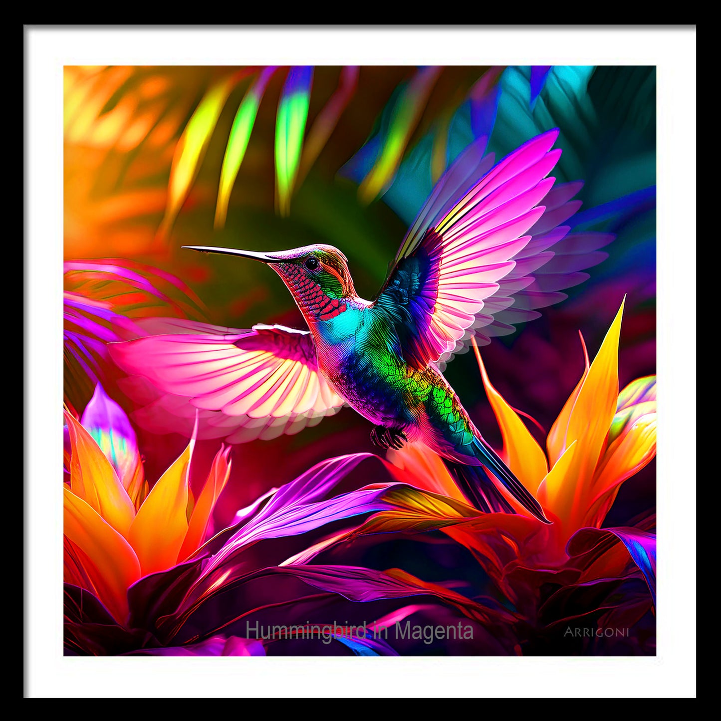 HUMMINGBIRD IN MAGENTA (FINE ART PAPER PRINT FRAMED)