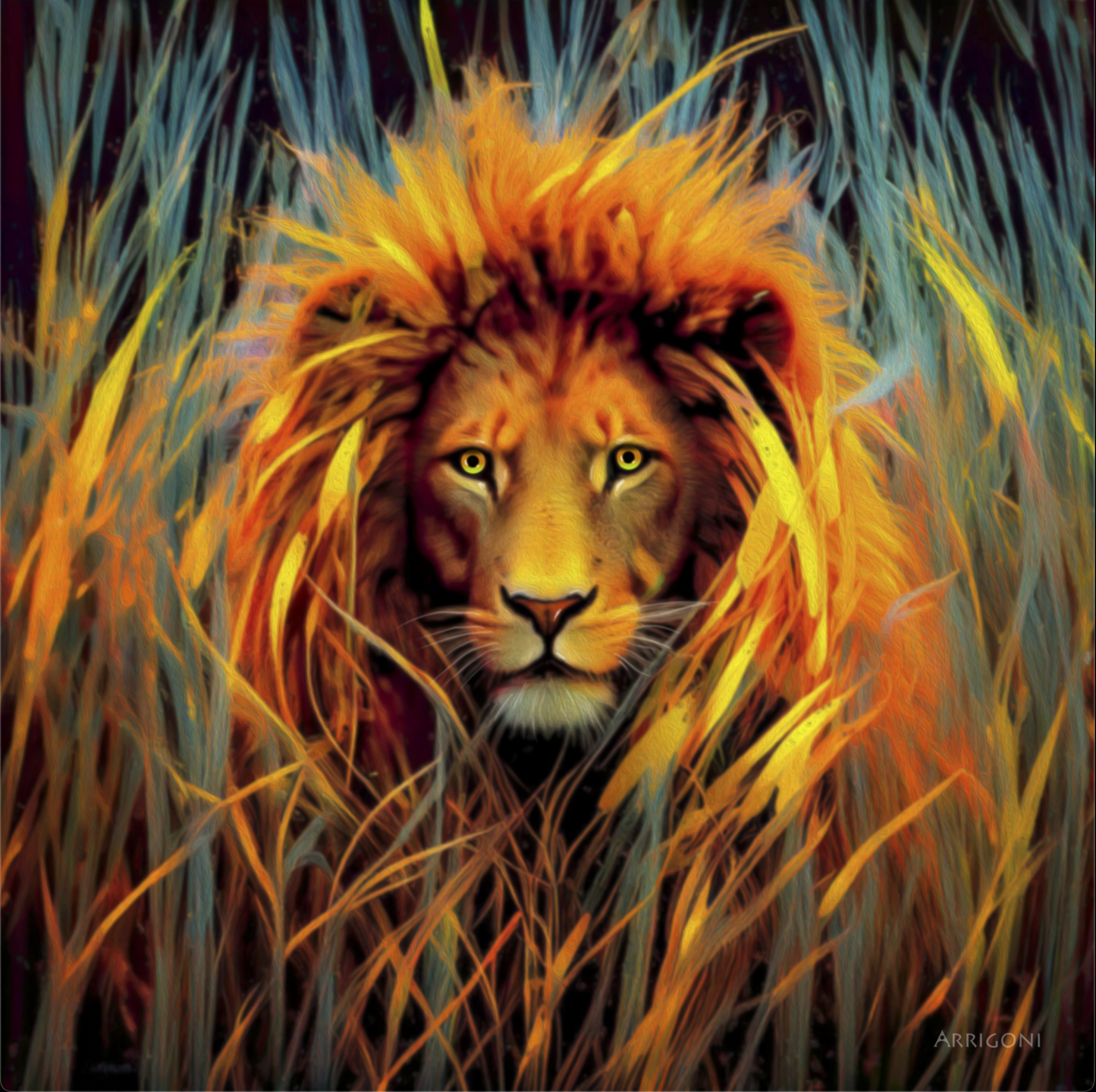 LION IN THE GRASS (CANVAS ONLY)