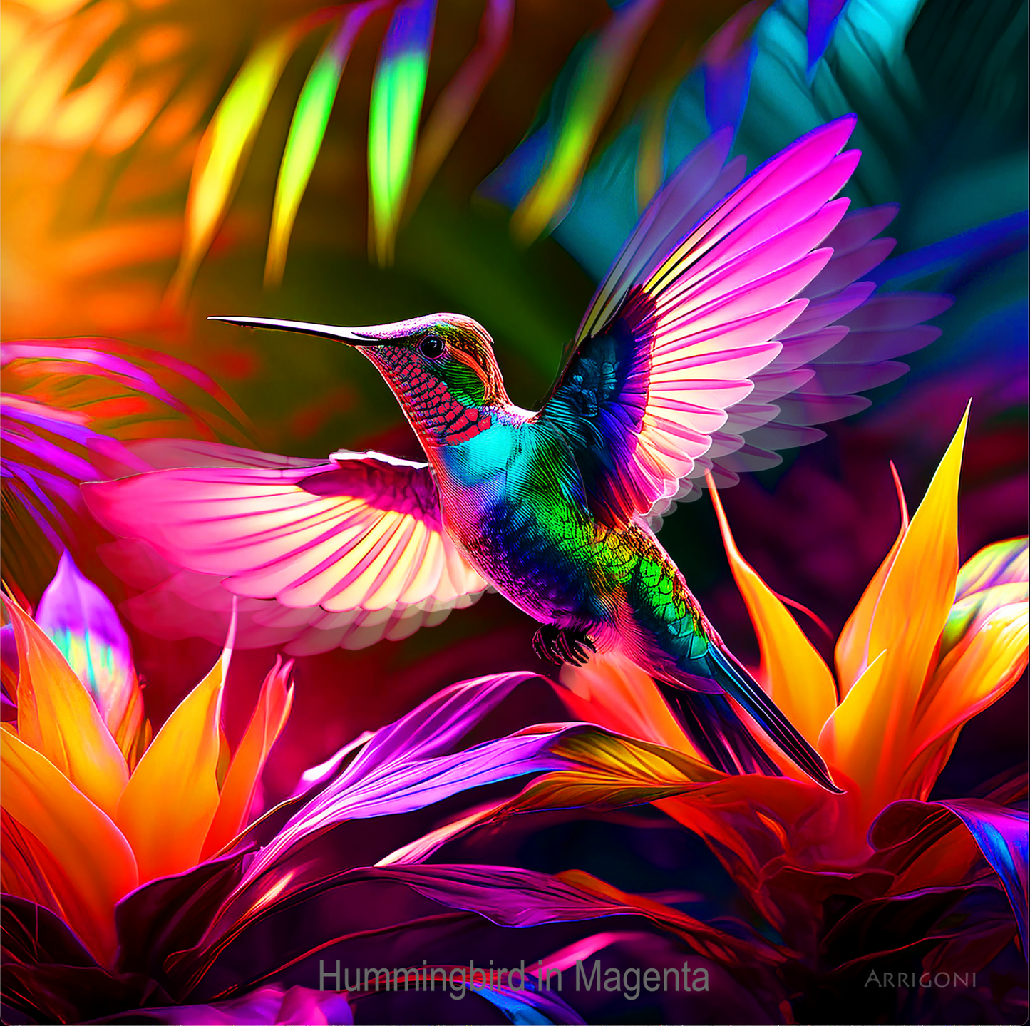 HUMMINGBIRD IN MAGENTA (CANVAS ONLY)