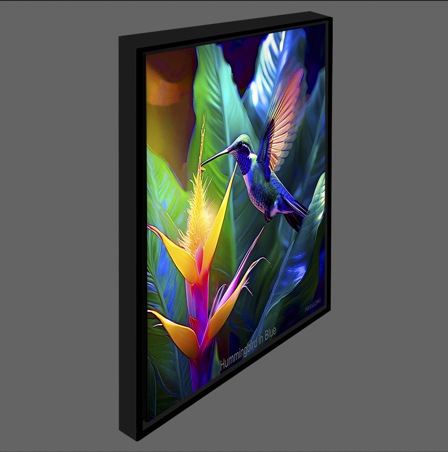 HUMMINGBIRD IN BLUE (CANVAS FRAMED)