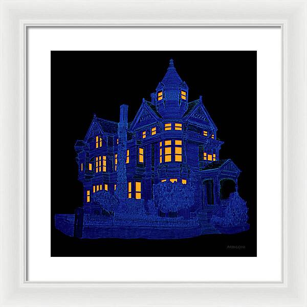 Victorian Mansion in Blue - Framed Print