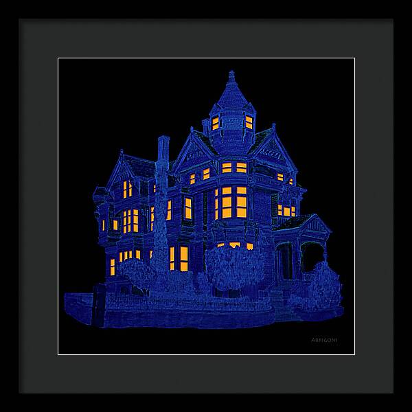 Victorian Mansion in Blue - Framed Print