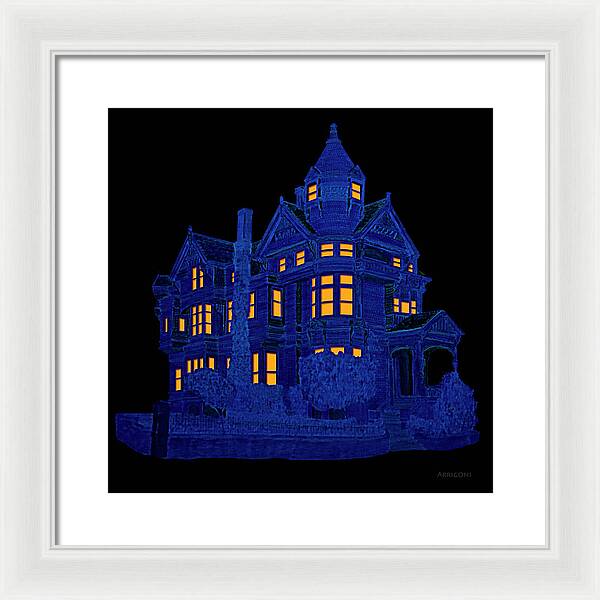 Victorian Mansion in Blue - Framed Print