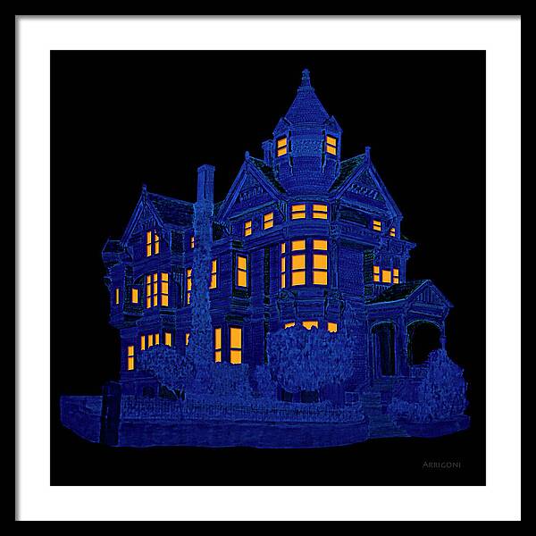 Victorian Mansion in Blue - Framed Print