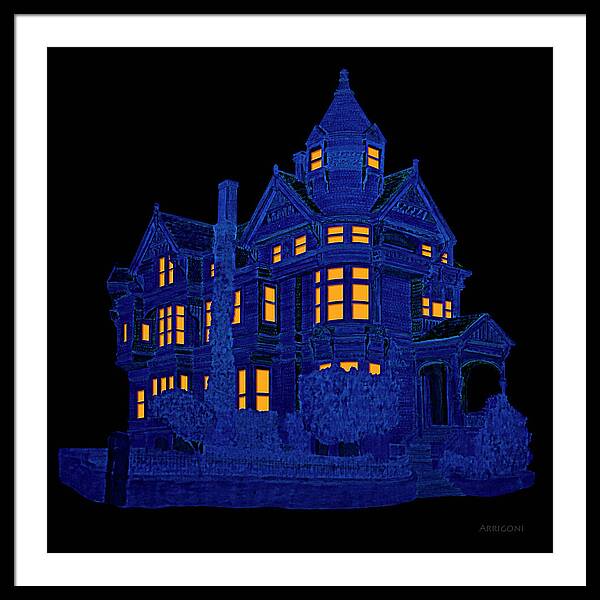 Victorian Mansion in Blue - Framed Print