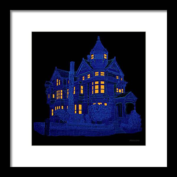 Victorian Mansion in Blue - Framed Print