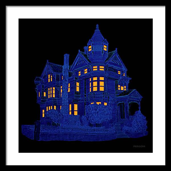 Victorian Mansion in Blue - Framed Print