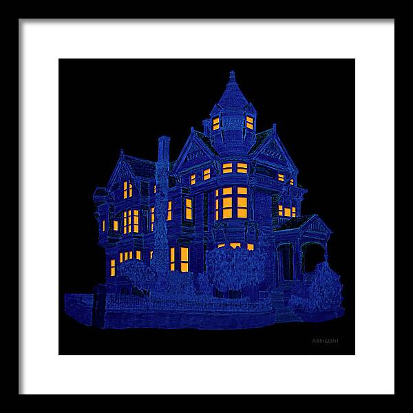 Victorian Mansion in Blue - Framed Print