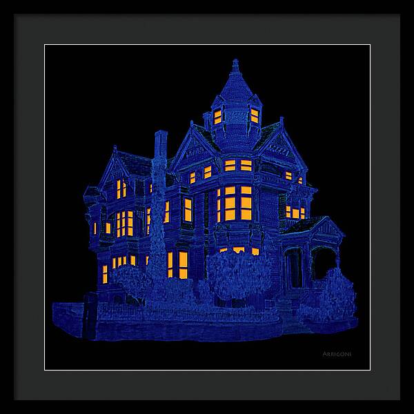 Victorian Mansion in Blue - Framed Print