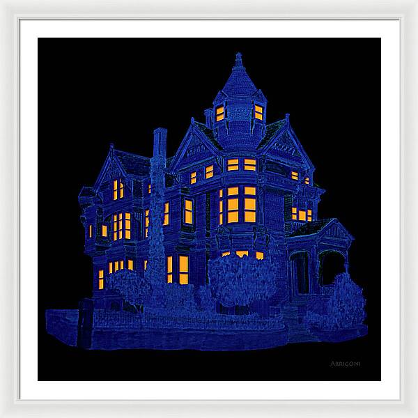 Victorian Mansion in Blue - Framed Print