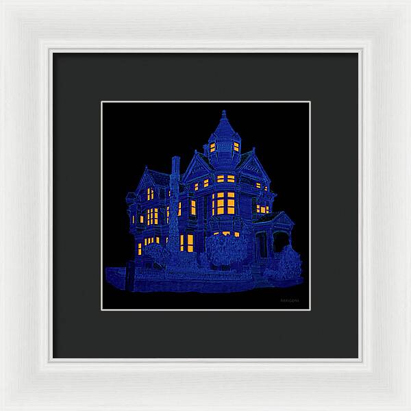 Victorian Mansion in Blue - Framed Print