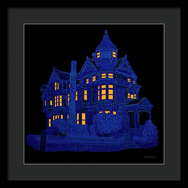 Victorian Mansion in Blue - Framed Print