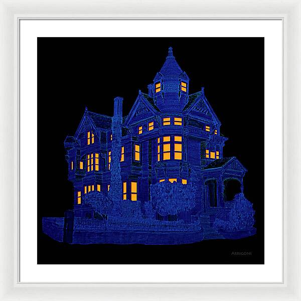 Victorian Mansion in Blue - Framed Print