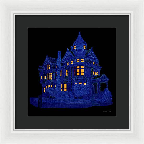 Victorian Mansion in Blue - Framed Print