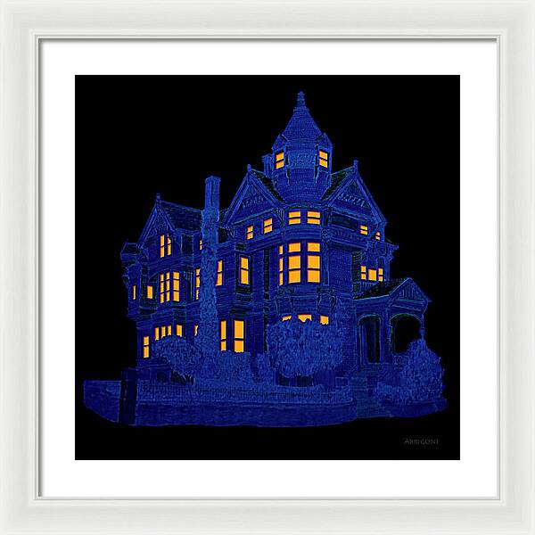 Victorian Mansion in Blue - Framed Print