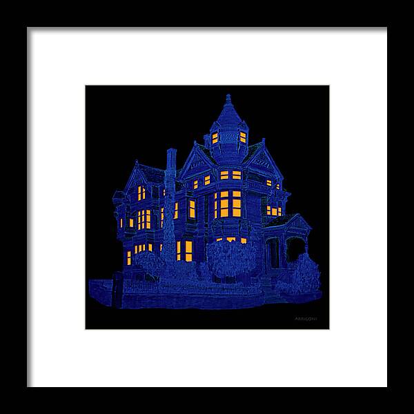 Victorian Mansion in Blue - Framed Print
