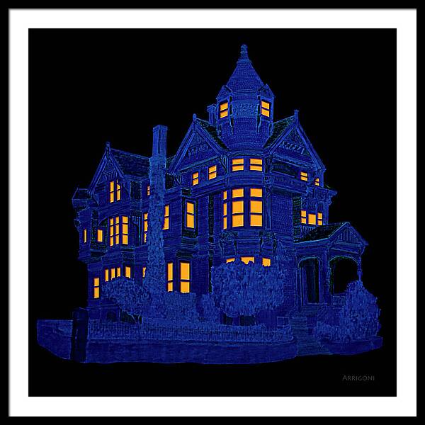Victorian Mansion in Blue - Framed Print