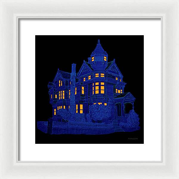 Victorian Mansion in Blue - Framed Print