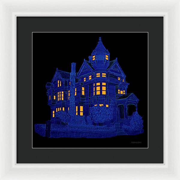 Victorian Mansion in Blue - Framed Print