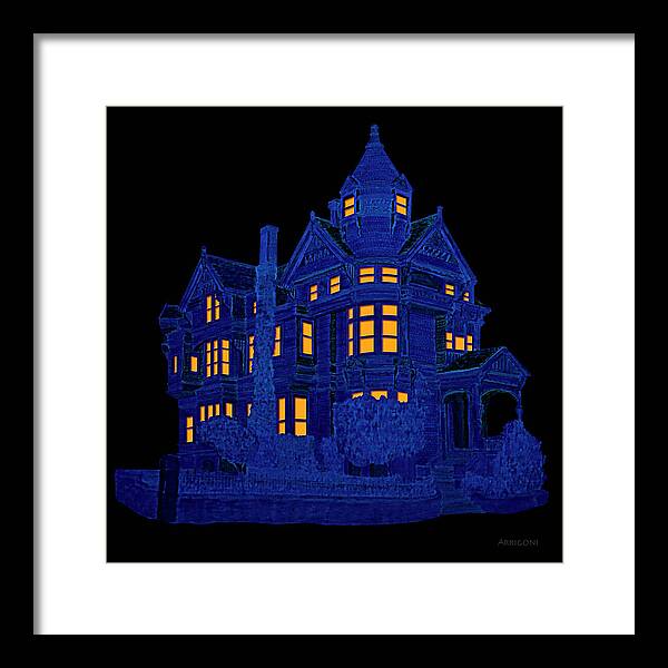Victorian Mansion in Blue - Framed Print