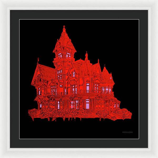 Victorian Mansion in Red - Framed Print