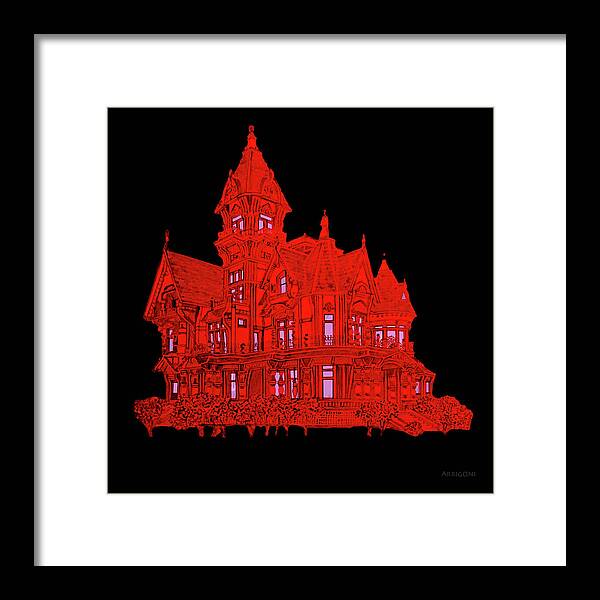 Victorian Mansion in Red - Framed Print