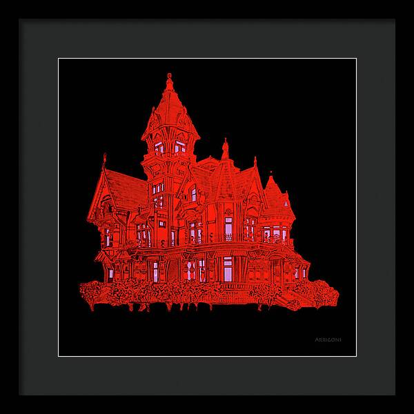 Victorian Mansion in Red - Framed Print