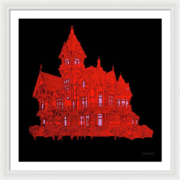 Victorian Mansion in Red - Framed Print
