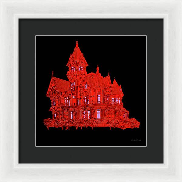 Victorian Mansion in Red - Framed Print