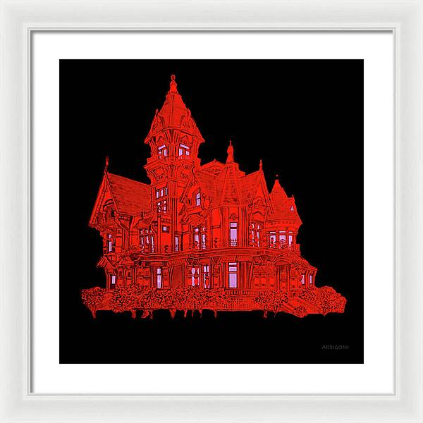 Victorian Mansion in Red - Framed Print