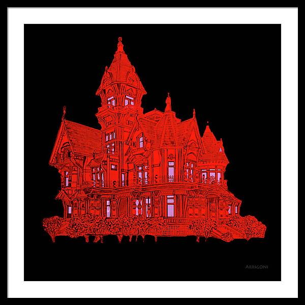 Victorian Mansion in Red - Framed Print