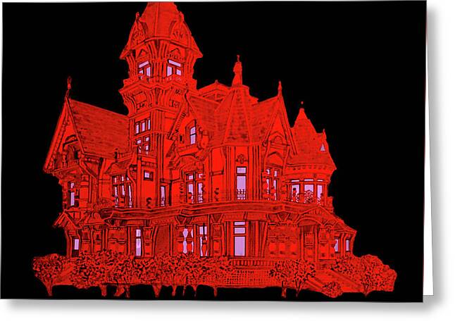 Victorian Mansion in Red - Greeting Card