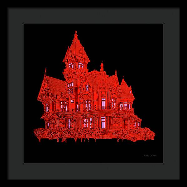 Victorian Mansion in Red - Framed Print