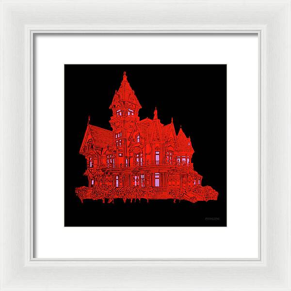 Victorian Mansion in Red - Framed Print