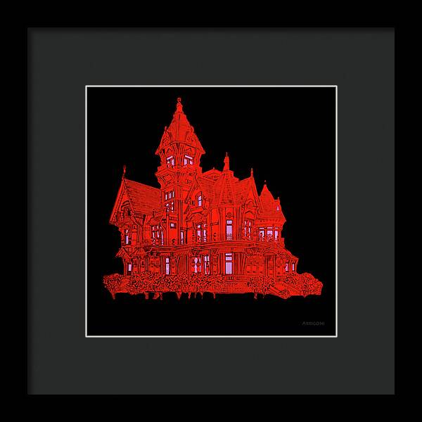 Victorian Mansion in Red - Framed Print