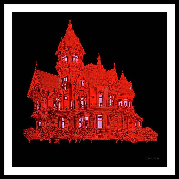 Victorian Mansion in Red - Framed Print