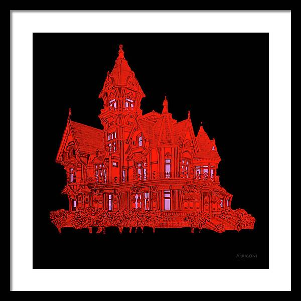 Victorian Mansion in Red - Framed Print