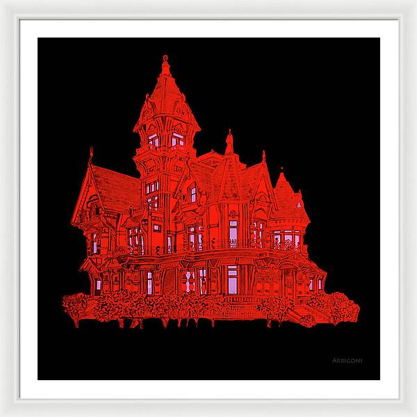 Victorian Mansion in Red - Framed Print