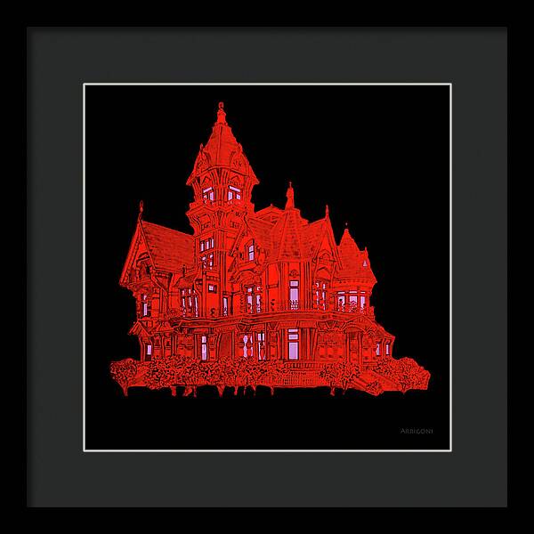 Victorian Mansion in Red - Framed Print