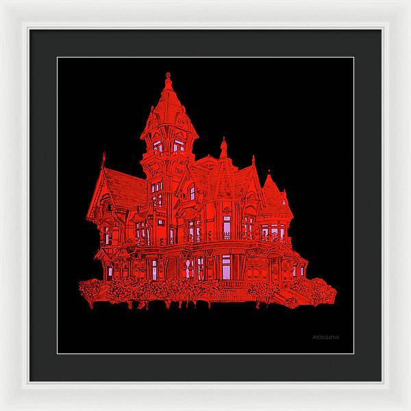 Victorian Mansion in Red - Framed Print