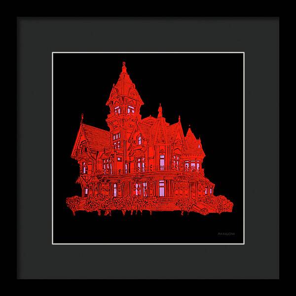 Victorian Mansion in Red - Framed Print