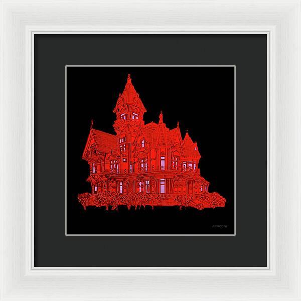 Victorian Mansion in Red - Framed Print