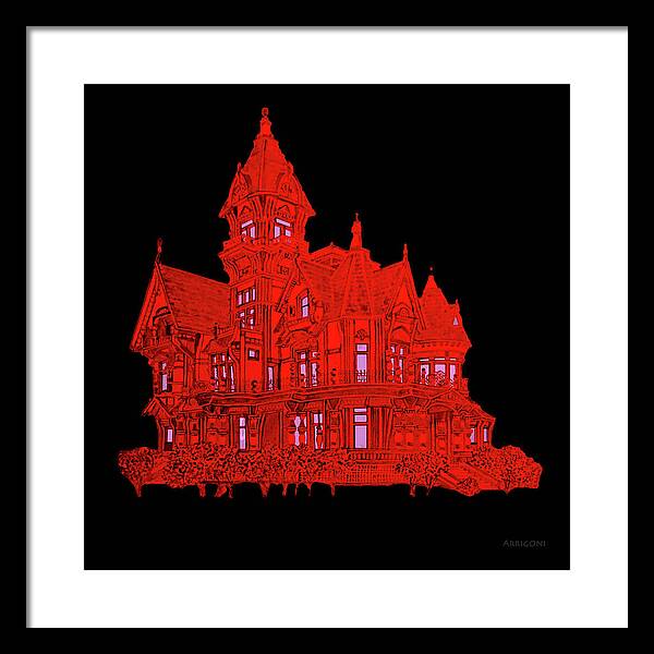 Victorian Mansion in Red - Framed Print