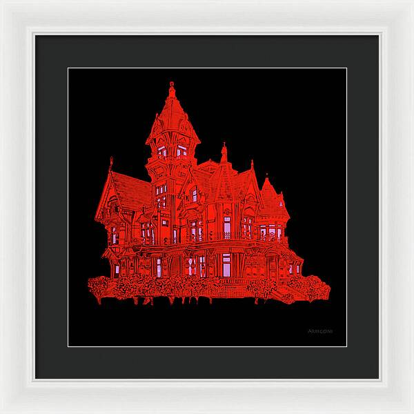 Victorian Mansion in Red - Framed Print