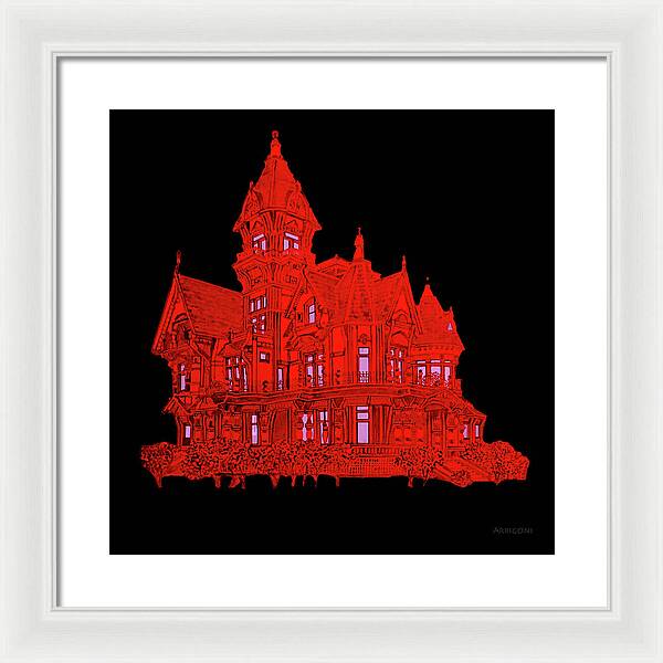 Victorian Mansion in Red - Framed Print