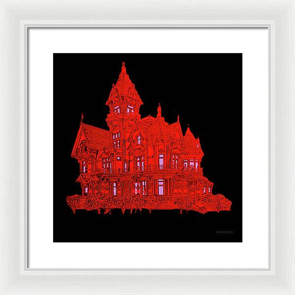 Victorian Mansion in Red - Framed Print