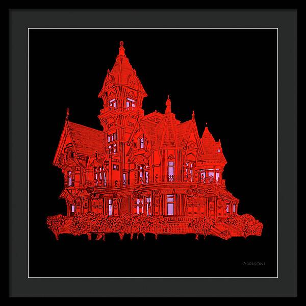 Victorian Mansion in Red - Framed Print