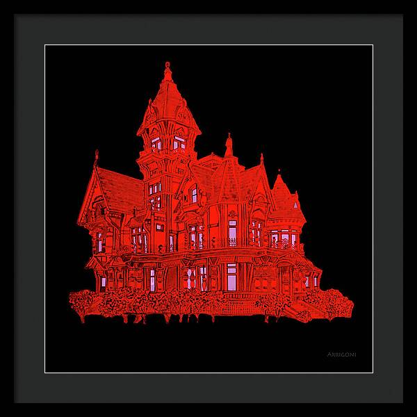 Victorian Mansion in Red - Framed Print
