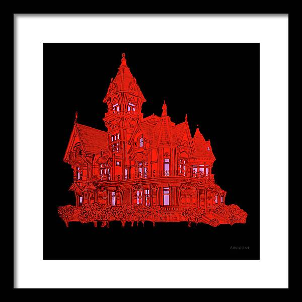 Victorian Mansion in Red - Framed Print
